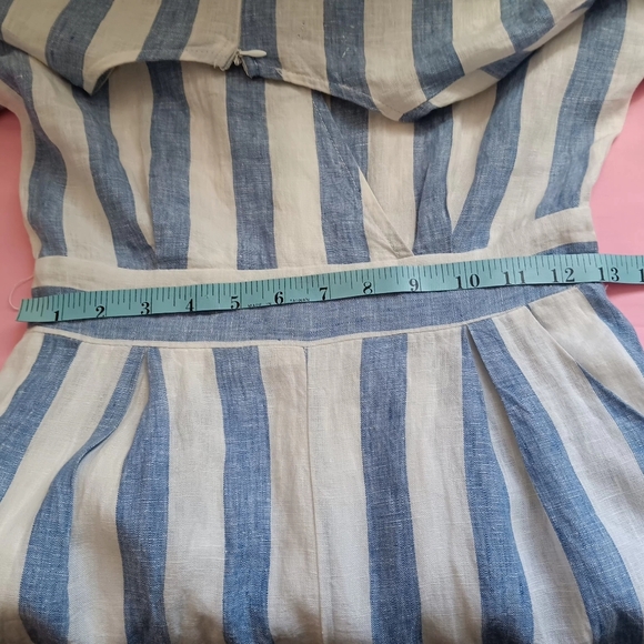 100% linen,Miss Me jumpsuit, Striped White and Blue,pockets,Summer Vacation sz S - Picture 10 of 16